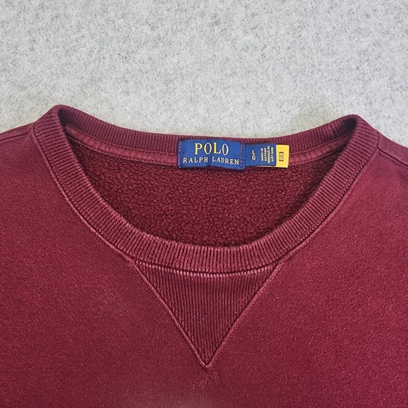 Polo Ralph Lauren Bear Mens Large Crewneck Fleece Sweater Sweatshirt Burgundy - Picture 6 of 9